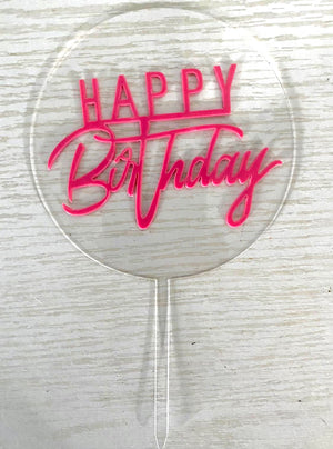 Happy Birthday Circle Clear Cake Topper (7 colors)