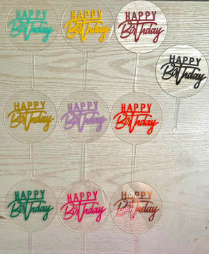 Happy Birthday Circle Clear Cake Topper (7 colors)
