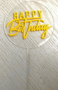 Happy Birthday Circle Clear Cake Topper (7 colors)