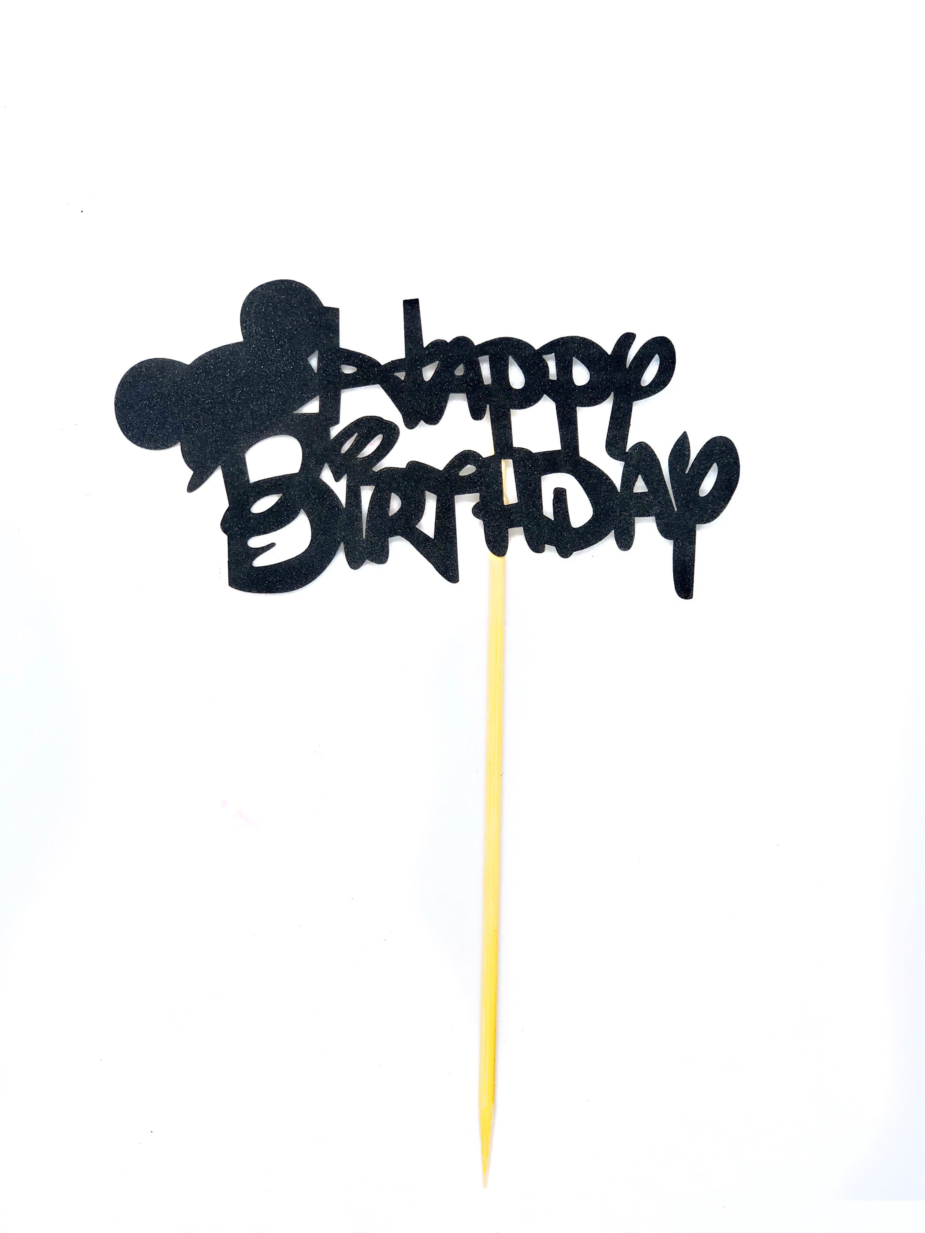 Happy Birthday Mouse Cake Topper Gold/Black