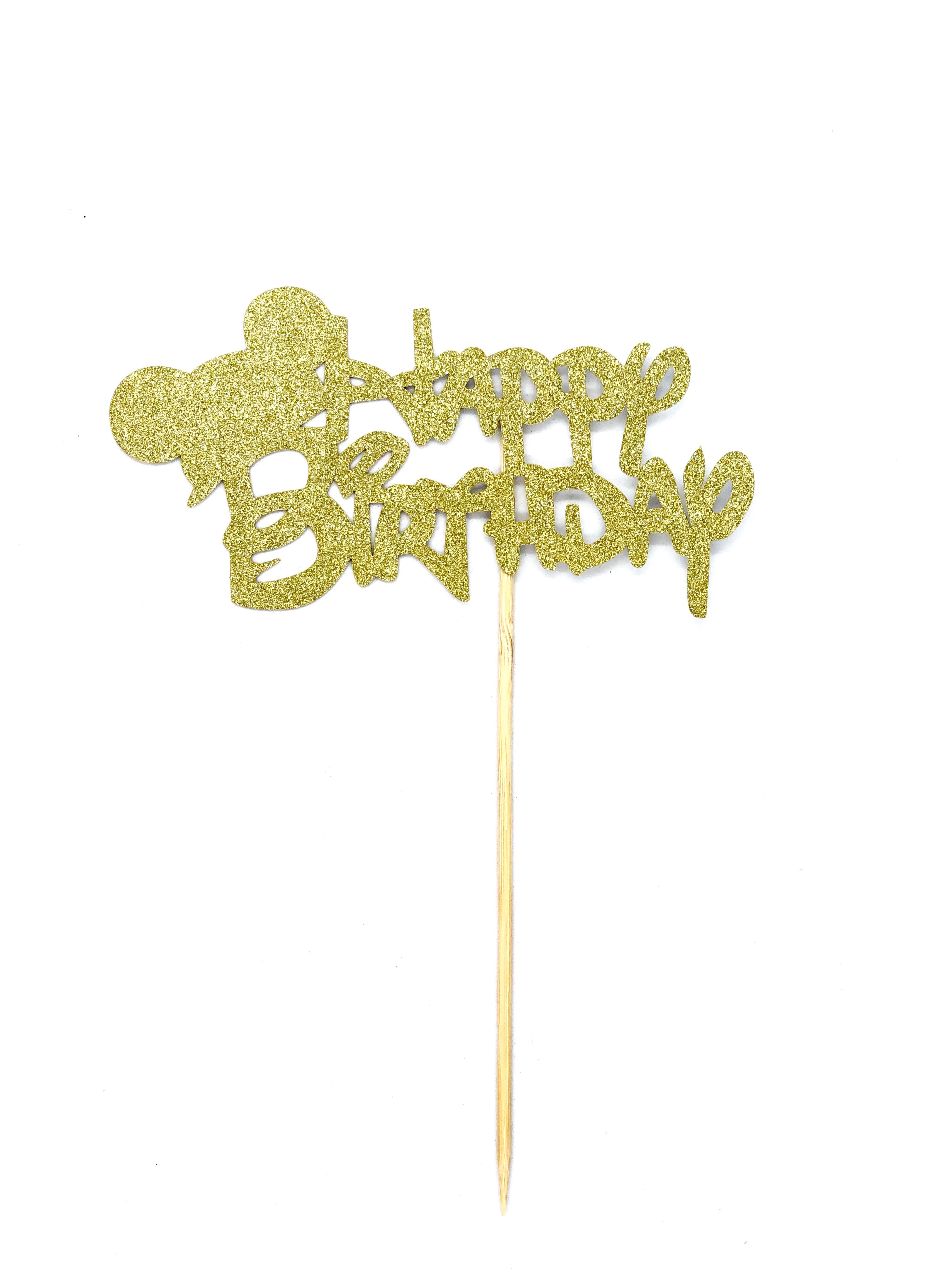 Happy Birthday Mouse Cake Topper Gold/Black