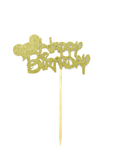 Happy Birthday Mouse Cake Topper Gold/Black